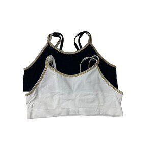 Anemone Bundle of 2 Women's Strappy Bralettes Metallic Gold/Silver Trim Stretch